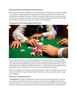 understanding poker hand rankings for real money