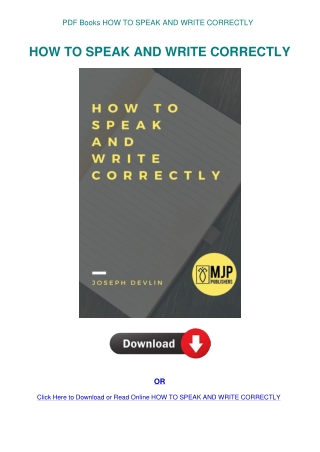 PDF Books HOW TO SPEAK AND WRITE CORRECTLY