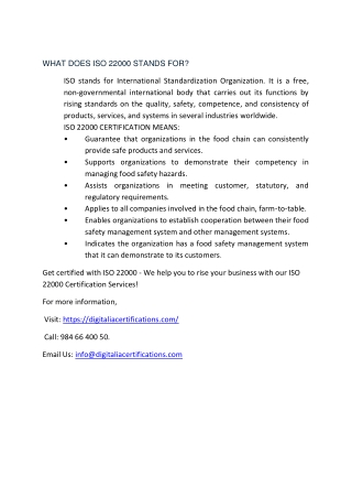 WHAT DOES ISO 22000 STANDS FOR