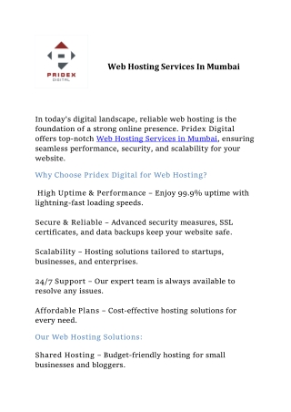 Web Hosting Services In Mumbai