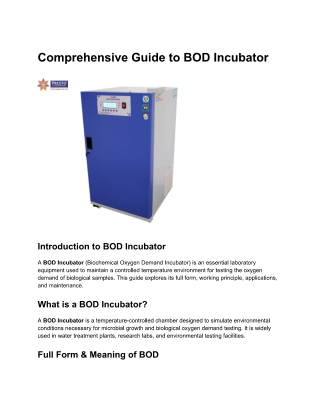 Comprehensive Guide to BOD Incubator