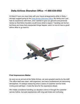 Delta Airlines Shenzhen Office   1-888-839-0502