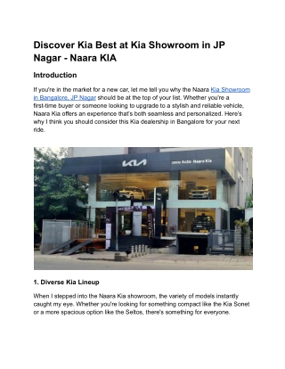 Discover Kia Best at Kia Showroom in JP Nagar -  Naara  KIA