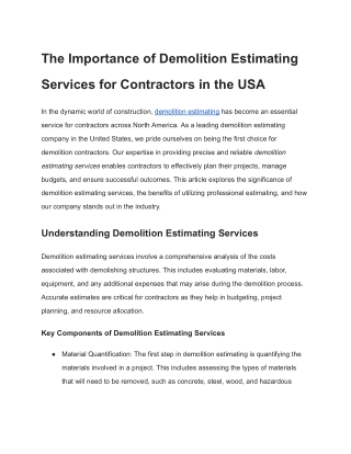 the importance of demolition estimating