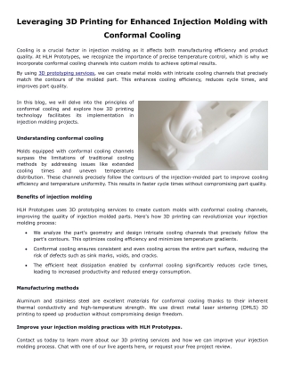 Leveraging 3D Printing for Enhanced Injection Molding with Conformal Cooling