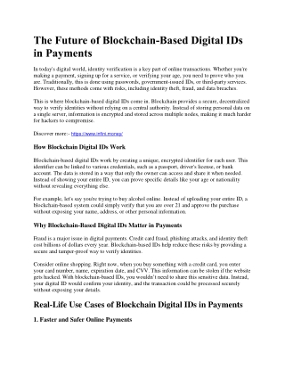 The Future of Blockchain-Based Digital IDs in Payments