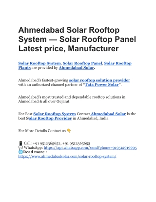 Ahmedabad Solar Rooftop System — Solar Rooftop Panel Latest price, Manufacturer