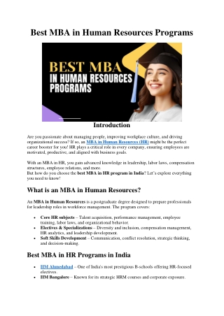 Best MBA in Human Resources Programs