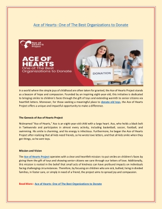 Ace of Hearts- One of The Best Organizations to Donate
