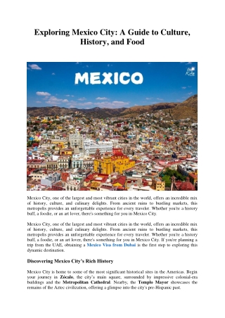 Exploring Mexico City A Guide to Culture History and Food
