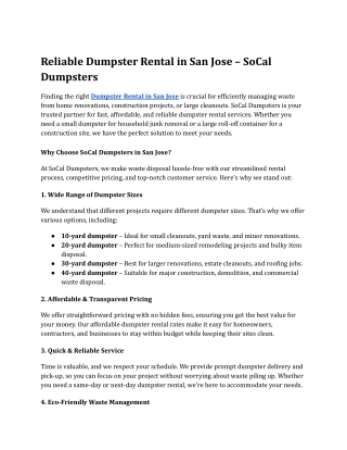 Reliable Dumpster Rental in San Jose – SoCal Dumpsters