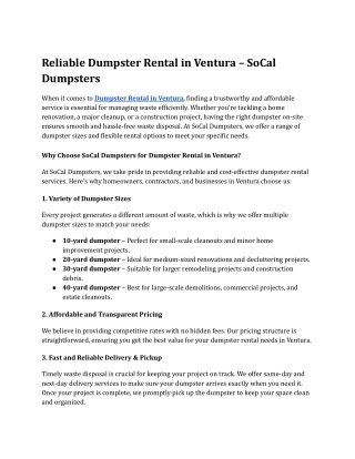 Reliable Dumpster Rental in Ventura – SoCal Dumpsters