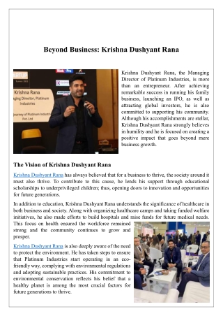 Beyond Business: Krishna Dushyant Rana