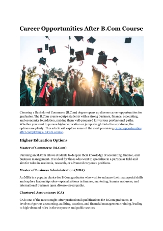 Post-B.Com Career Paths: Opportunities You Should Know