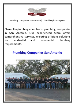 Plumbing Companies San Antonio  Chamblissplumbing.com