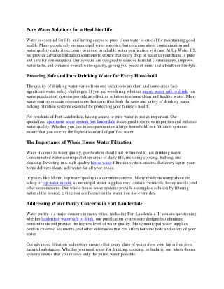 Pure Water Solutions for a Healthier Life