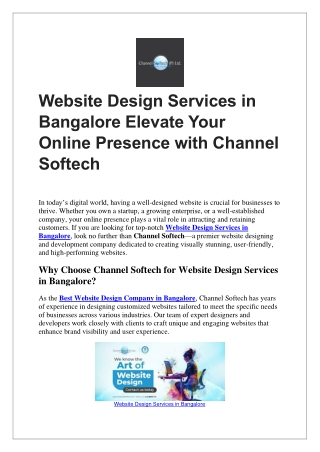 Website Design Services in Bangalore Elevate Your Online Presence with Channel Softech