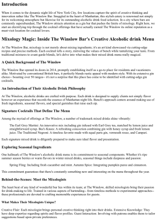 Mixology Magic: Inside The Winslow Bar's Creative Cocktail Food selection