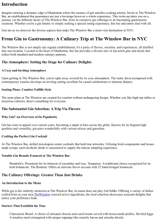 From Gin to Gastronomy: A Culinary Trip at The Winslow Bar in NYC