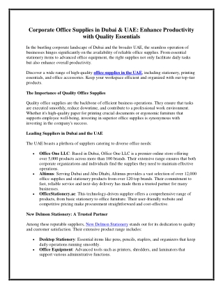Corporate Office Supplies in Dubai & UAE Enhance Productivity with Quality Essentials