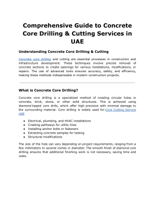 Concrete core cutting services in UAE - Demolition services