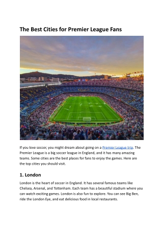 The Best Cities for Premier League Fans