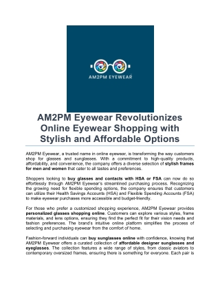 AM2PM Eyewear Revolutionizes Online Eyewear Shopping with Stylish and Affordable Options