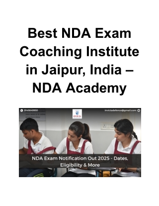 Best NDA Exam Coaching Institute in Jaipur, India – NDA Academy