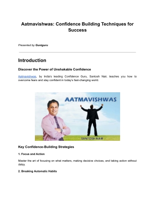 Title: Aatmavishwas: Confidence Building Techniques for Success.