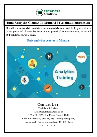 Data Analytics Courses In Mumbai | Techdatasolution.co.in