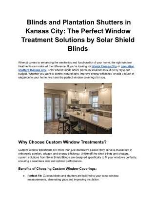 Blinds and Plantation Shutters in Kansas City_ The Perfect Window Treatment Solutions by Solar Shield Blinds
