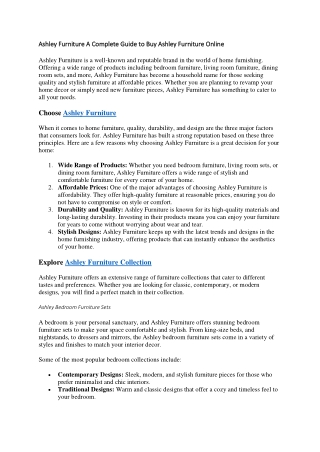 Ashley Furniture A Complete Guide to Buy Ashley Furniture Online