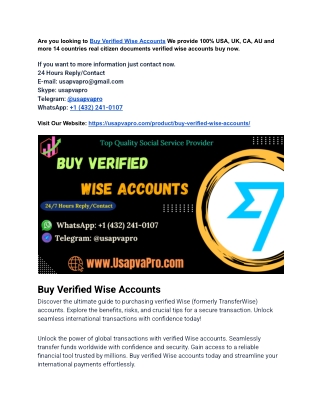Top 3 Sites to Buy Verified Wise Accounts In  2025