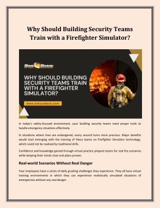 Why Should Building Security Teams Train with a Firefighter Simulator?