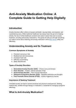 Anti-Anxiety Medication Online