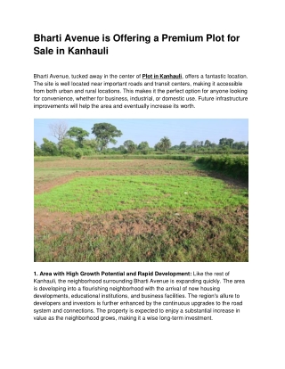 Bharti Avenue is Offering a Premium Plot for Sale in Kanhauli