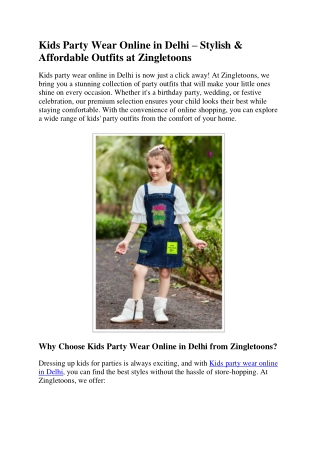 Kids Party Wear Online in Delhi - Stylish & Affordable Outfits at Zingletoons