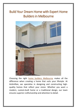 Build Your Dream Home with Expert Home Builders in Melbourne