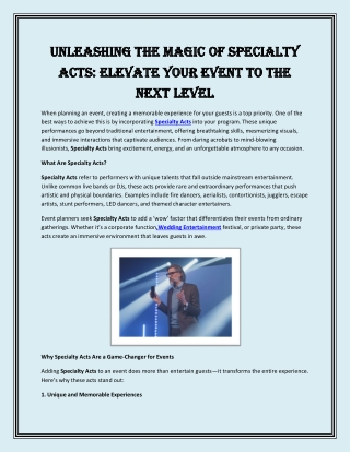 Unleashing the Magic of Specialty Acts Elevate Your Event to the Next Level