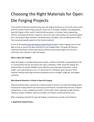 Choosing the Right Materials for Open Die Forging Projects