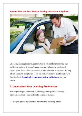 How to Find the Best Female Driving Instructor in Sydney