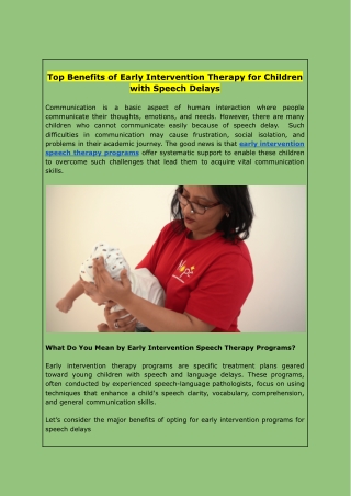 Top Benefits of Early Intervention Therapy for Children with Speech Delays