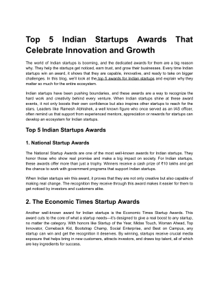 Top 5 Indian Startups Awards That Celebrate Innovation and Growth