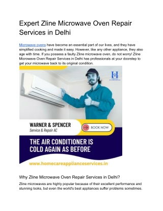 Expert Zline Microwave Oven Repair Services in Delhi
