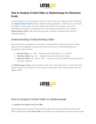 how to analyze cricket odds on skyexchange