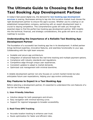 The Ultimate Guide to Choosing the Best Taxi Booking App Development Partner