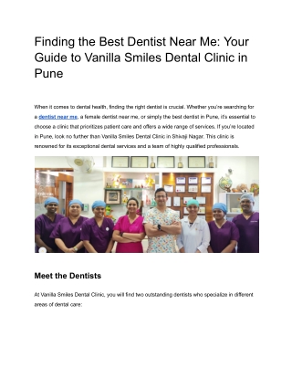 Finding the Best Dentist Near Me_ Your Guide to Vanilla Smiles Dental Clinic in Pune