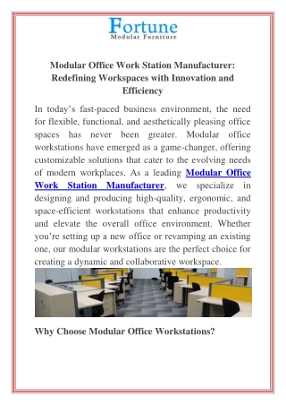 Modular Office Work Station Manufacturer Redefining Workspaces with Innovation and Efficiency