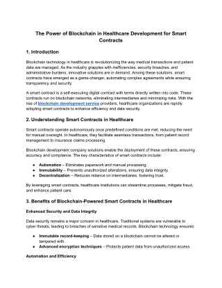 The Power of Blockchain in Healthcare Development for Smart Contracts