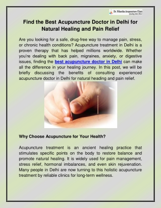 Best Acupuncture doctor in Delhi